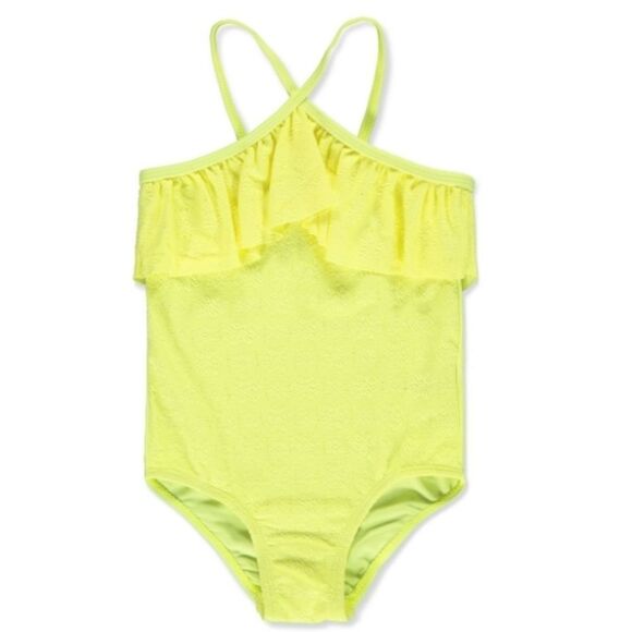 NWT Kensie Girl UPF50 Sunny Yellow Eyelet 1 Piece Swimsuit Size 6X - Picture 3 of 6